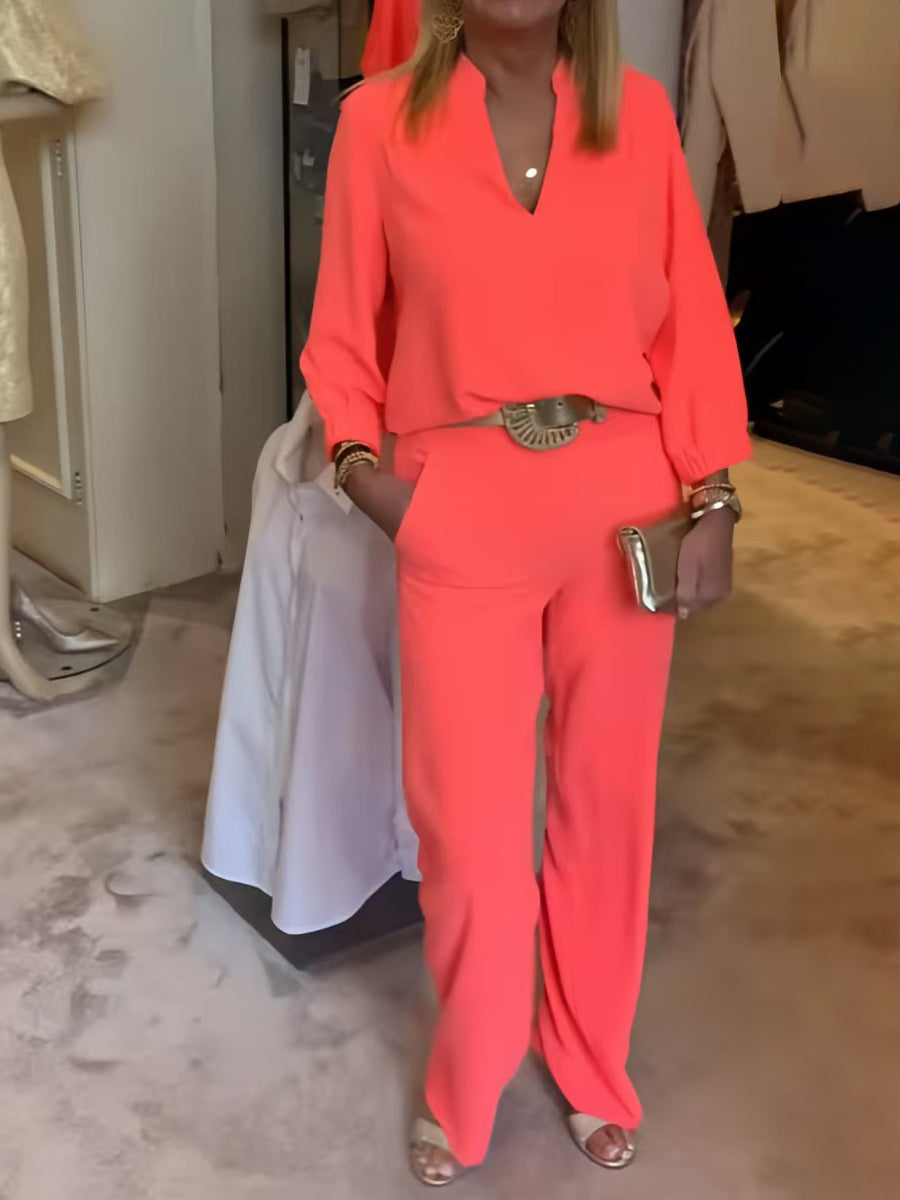 Split Neck Solid Two Pieces Set