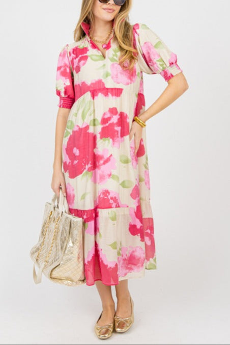 Abstract Floral Print Midi Dress