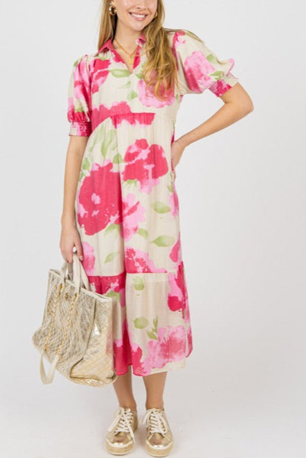 Abstract Floral Print Midi Dress