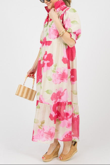 Abstract Floral Print Midi Dress