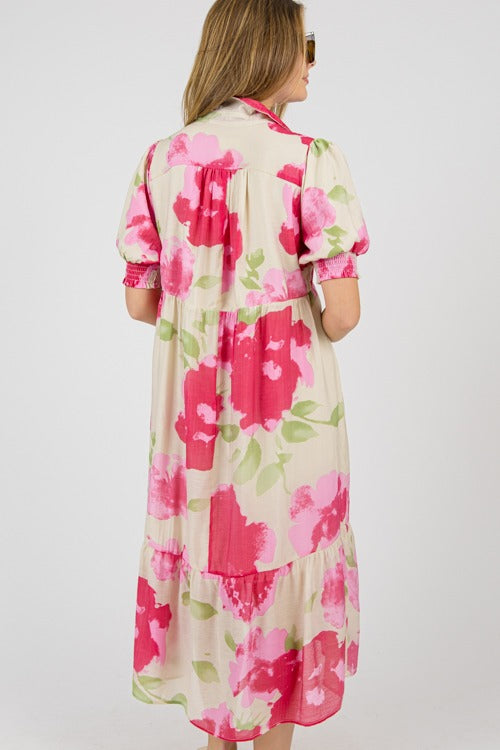 Abstract Floral Print Midi Dress