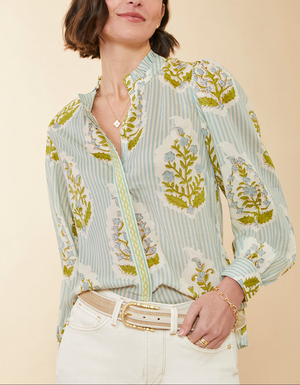 Laurita Blouse Richmond Hill Stripe Floral Motif Surf