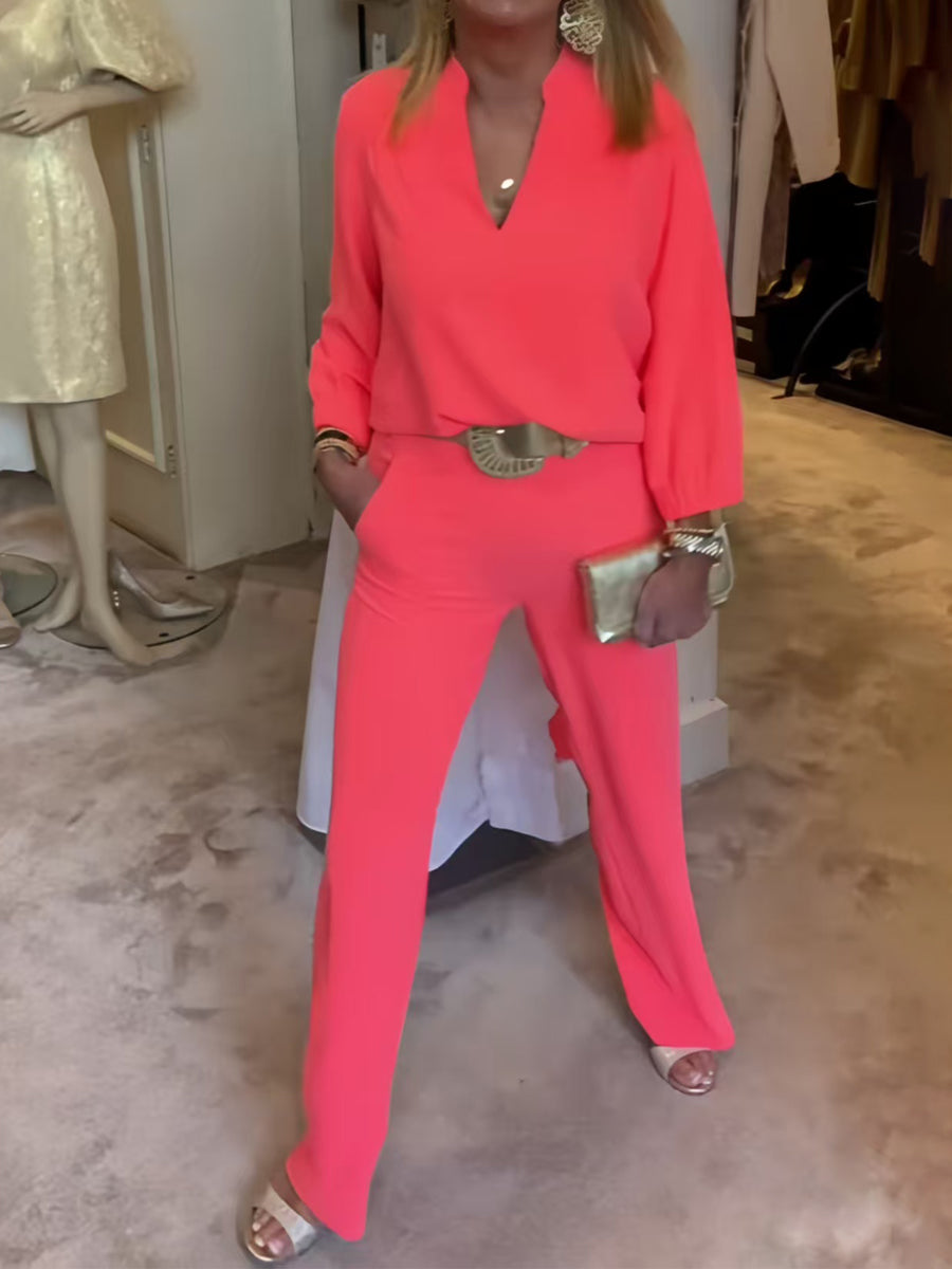 Split Neck Solid Two Pieces Set