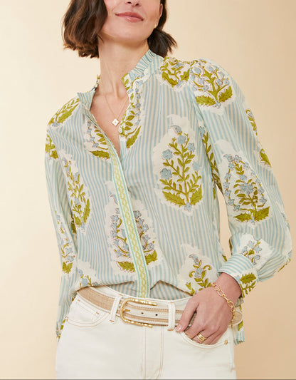 Laurita Blouse Richmond Hill Stripe Floral Motif Surf