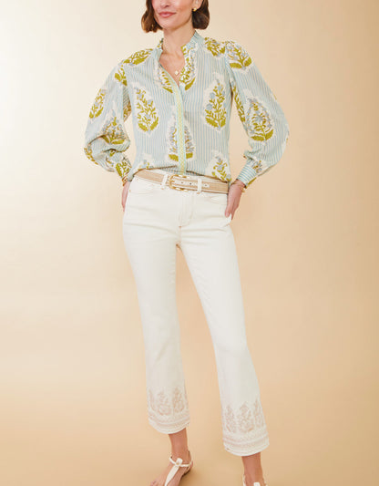 Laurita Blouse Richmond Hill Stripe Floral Motif Surf