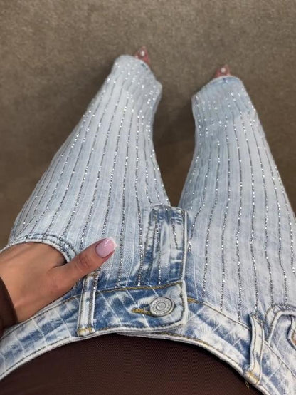 Blue Premium Wide Leg Textured Diamond Jeans